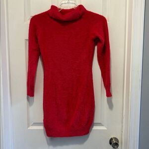Red Cowl Neck Tunic Sweater/mini dress with Full-Length Sleeves medium